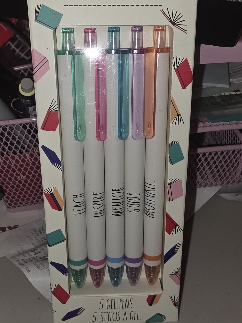 Rae Dunn Gel Pens Set - Teal, Pink, Blue, Purple, Orange